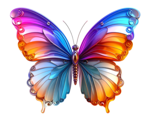 Vivid butterfly with symmetrical wings of dazzling colors on black