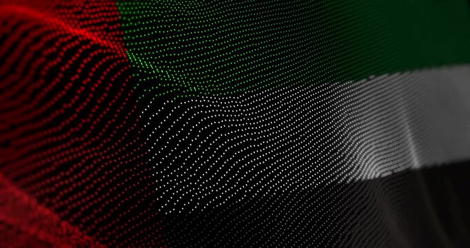 United Arab Emirates flag waving pixel. UAE blowing banner cyber attack hack and security concept animation.