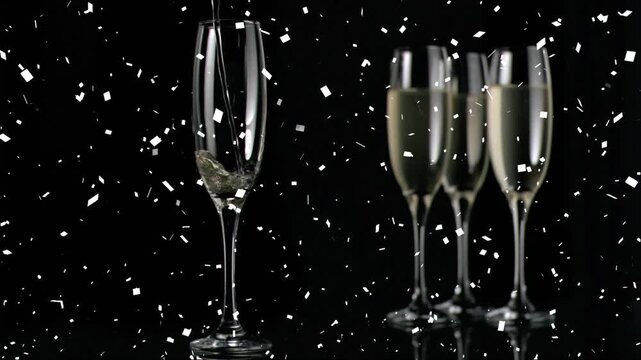 Animation of confetti over glasses of champagne