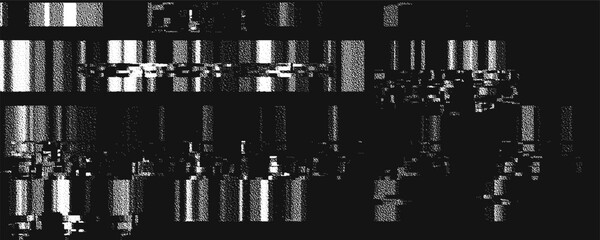 Glitch background. VHS grunge texture with noise effect and pixelation. Analog video digital errors. Retro pixel backdrop. Vector illustration.