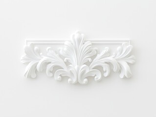 White gypsum decoration with floral ornament is decorating a white wall, adding a touch of elegance and sophistication to the interior design