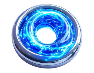 Metallic torus revealing glowing blue energy and lightning arcs