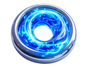Metallic torus revealing glowing blue energy and lightning arcs