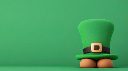 Leprechaun hat and feet on a green background during a festive celebration for St. Patrick's Day