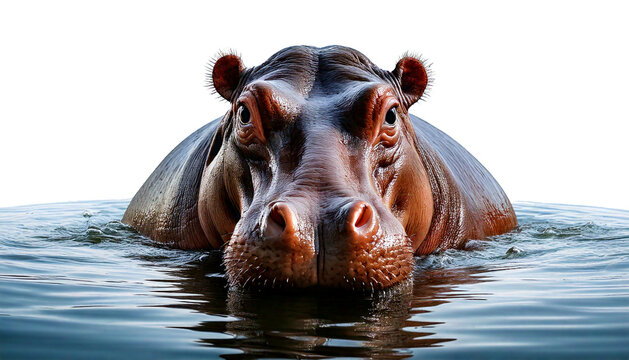 Selective focus hippopotamus in water isolated on transparent or white background
