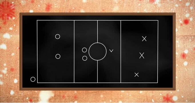 Animation of game plan on black board over orange background
