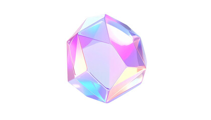 A faceted, iridescent crystal floating against a stark black background