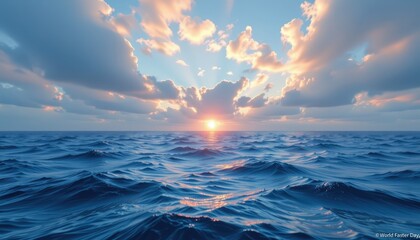 A 16:9 World Water Day visual showing a vast body of water under expansive sky with subtle light gra