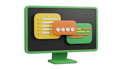 3D Illustration of Chat Bubbles on Computer Screen