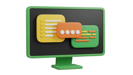 3D Illustration of Chat Bubbles on Computer Screen