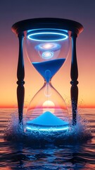 Neon Hourglass Over Ocean Sunset