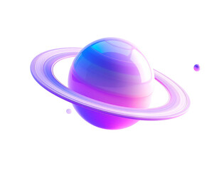 3D rendered planet with pastel rings and two moons on black background