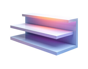 3D-rendered white shelving unit, three tiers, bright gradient lighting