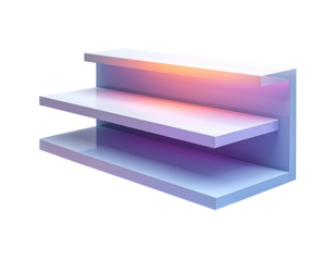 3D-rendered white shelving unit, three tiers, bright gradient lighting