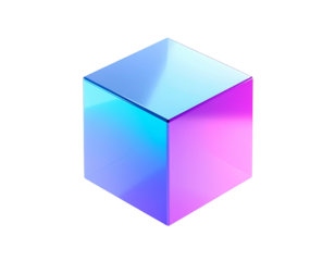 Iridescent geometric cube with smooth gradients on black background