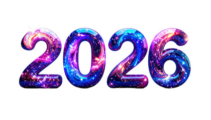 Colorful space-themed numbers "2026" on a dark background
