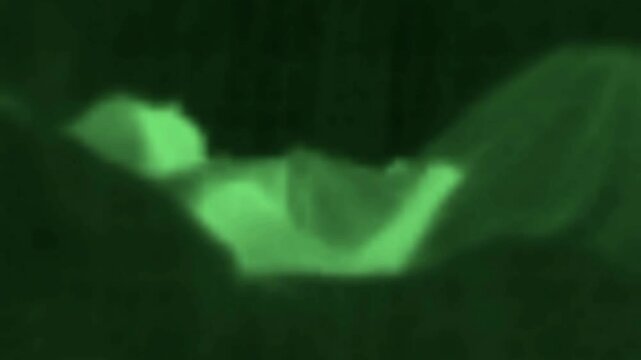 A woman in a long skirt sleeping on her back on the grass in night forest. Peasant girl, the shepherdess Thermal Impressionism.
