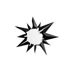 Sharp jagged png isolated transparent background black paper hole with bright white light shining through