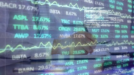 Animation of data processing over caucasian businessman in office