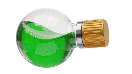 Round Flask with Green Liquid and Gold Cap