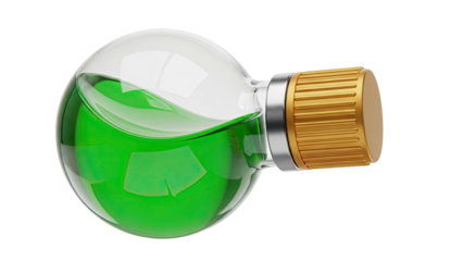 Round Flask with Green Liquid and Gold Cap