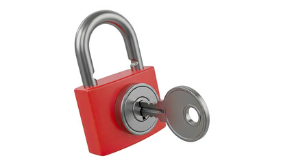 Red padlock with a silver key inserted