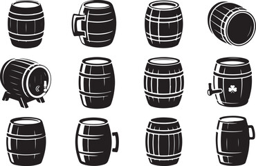 Collection of Wooden Barrel Silhouettes for St. Patrick's Day and Beverages (69) illustration