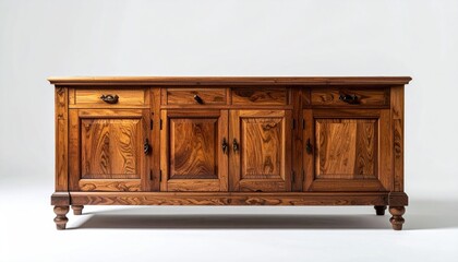 Elegant Wooden Sideboard with Drawers and Cabinet Doors.