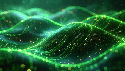 Emerald Waves: Luminous Green Particle Streams in Abstract Formation