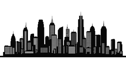 Fototapeta premium A striking black and white cityscape view presented as a silhouette