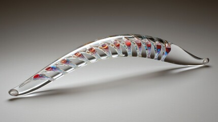 Elegant curved glass sculpture with internal colorful details.