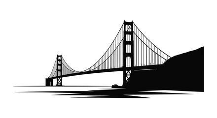 Golden gate bridge illustration with a striking dark silhouette © Rita