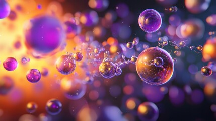 Abstract colorful spheres and molecules floating in space.