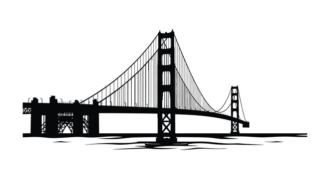 Dramatic black and white depiction of the golden gate bridge silhouette