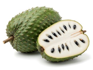 Soursop Fruit Cut Open on White Background