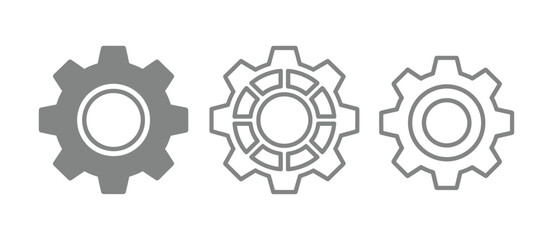 Gear setting vector icon set. Isolated gears mechanism and cog wheel on transparent background.