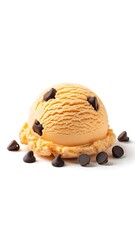 Chocolate Chip Ice Cream Scoop Isolated on White Background