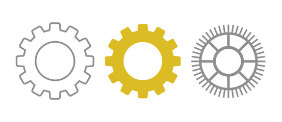Gear setting vector icon set. Isolated gears mechanism and cog wheel on transparent background.
