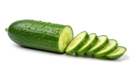Fresh Green Cucumber Sliced on White Background