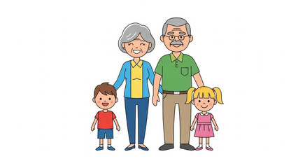 Illustration of a multigenerational family portrait with grandparents and grandchildren posing