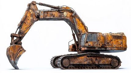 Rusted Excavator Against White Background