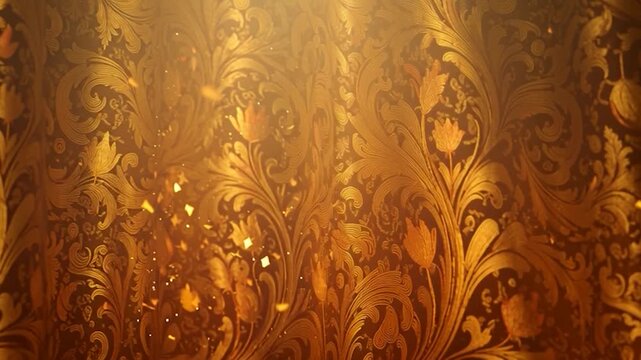 Golden Floral Pattern with Light Rays.