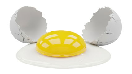 Cracked Egg with Bright Yellow Yolk on White