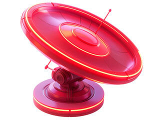 Futuristic, red satellite dish with glowing accents, ready to receive