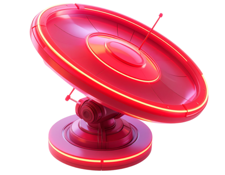 Futuristic, red satellite dish with glowing accents, ready to receive - Powered by Adobe