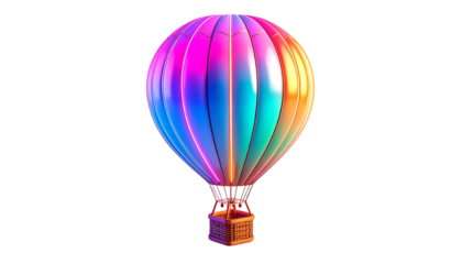 Vibrant, colorful hot air balloon isolated against a black background