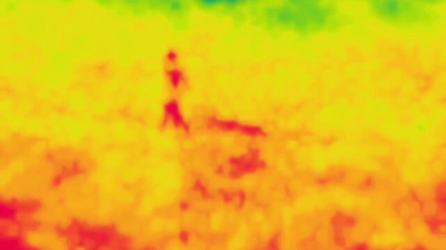 A man moves in the fog symbol, configuration. Image from thermal imager device.