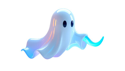 3D Render of a friendly, glowing cartoon ghost on a black background