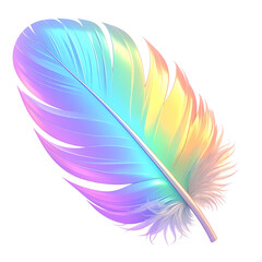A vibrant, iridescent feather with a palette of soft pastel hues