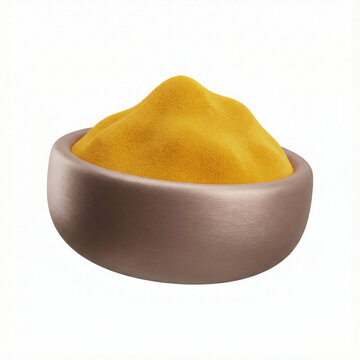 Turmeric powder bowl in 3D style with velvet texture for culinary and health uses in cooking, food preparation, and wellness